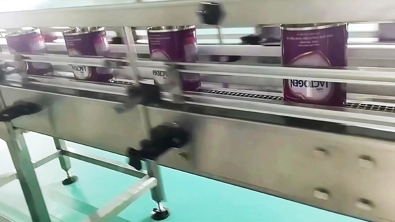 Цепной конвейер для охлаждения корпусов банок для молочных смесей